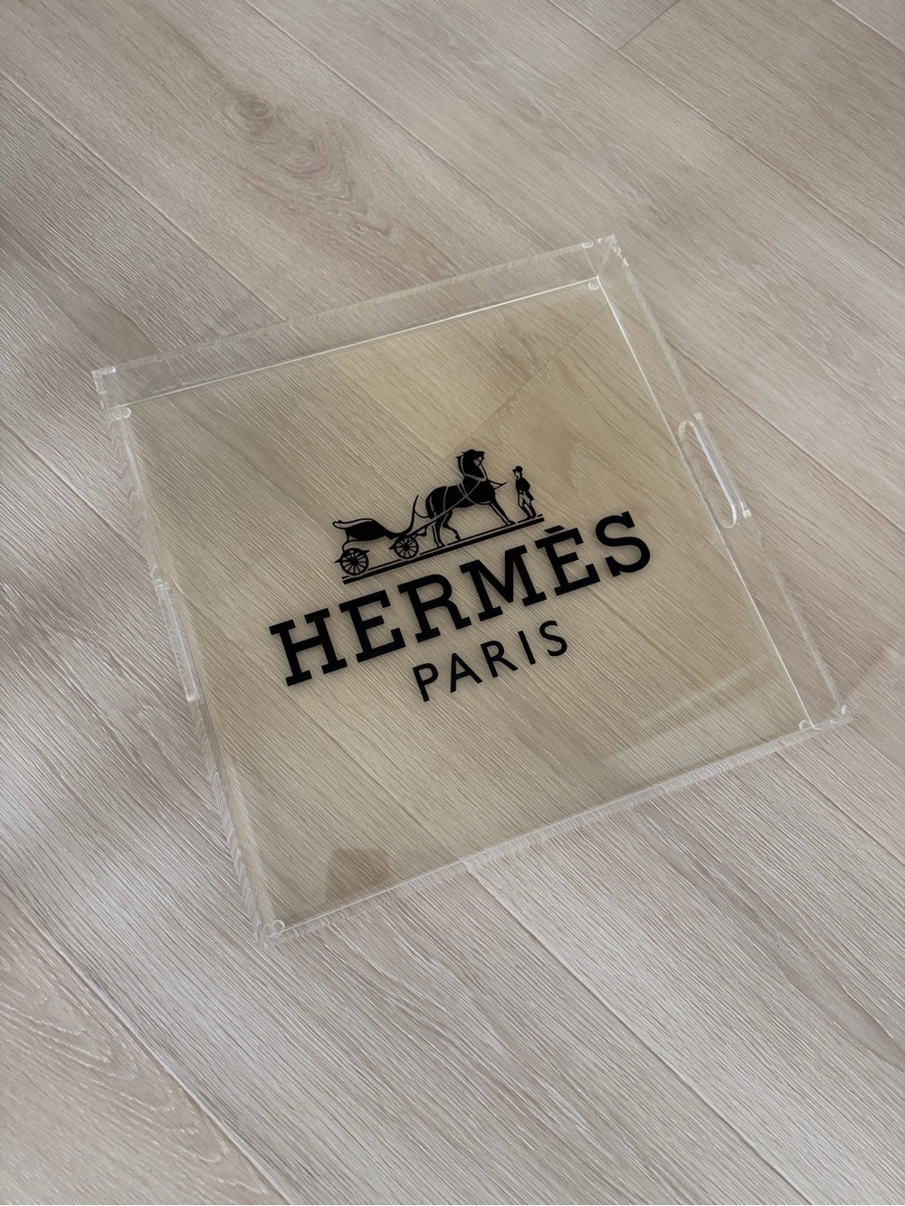 Hermès Clear Acrylic Tray with Black Logo